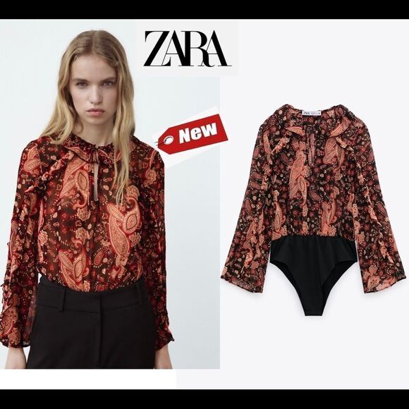 ZARA multicoloured paisley print ruffled bodysuit Sz XL NWT - Picture 9 of 9